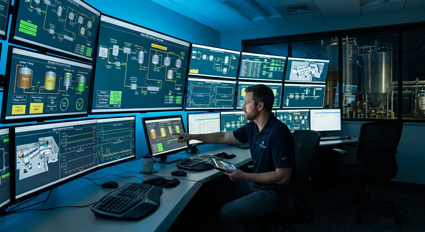 Modern SCADA control room for a rendering plant